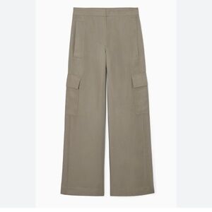 Cos Wide Leg Linen  Blend Cargo Pants Tan Color Size 4 Effortless Casual Summer